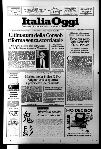 Italia oggi : quotidiano di economia finanza e politica